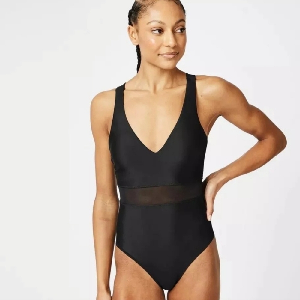 NEW SWEATY BETTY Lido Mesh Sporty One-Piece SWIMSUIT Black